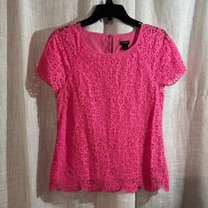 J. Crew Pink Top Size 2 Sleeveless Scalloped Lace Floral Cutout Feminine